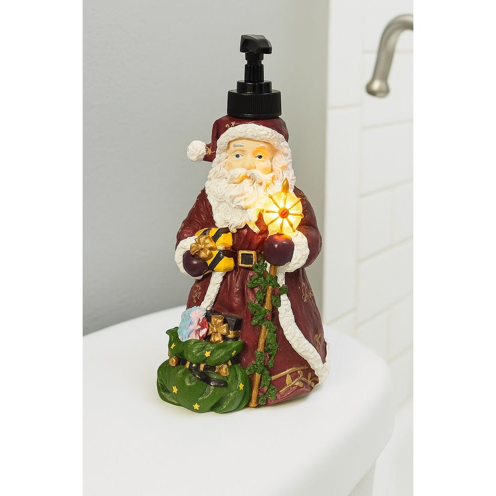 Santa Claus Light Up Soap Dispenser Lotion Pump Holiday Christmas Decor Gift Bag
